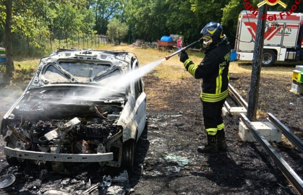 Auto prende fuoco, le fiamme minacciano alcune arnie. In azione il 115
