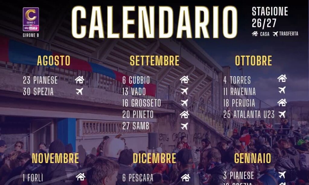 Serie C. Esordio in casa contro la Pianese, poi Lupi in trasferta a La Spezia. Presentato il calendario